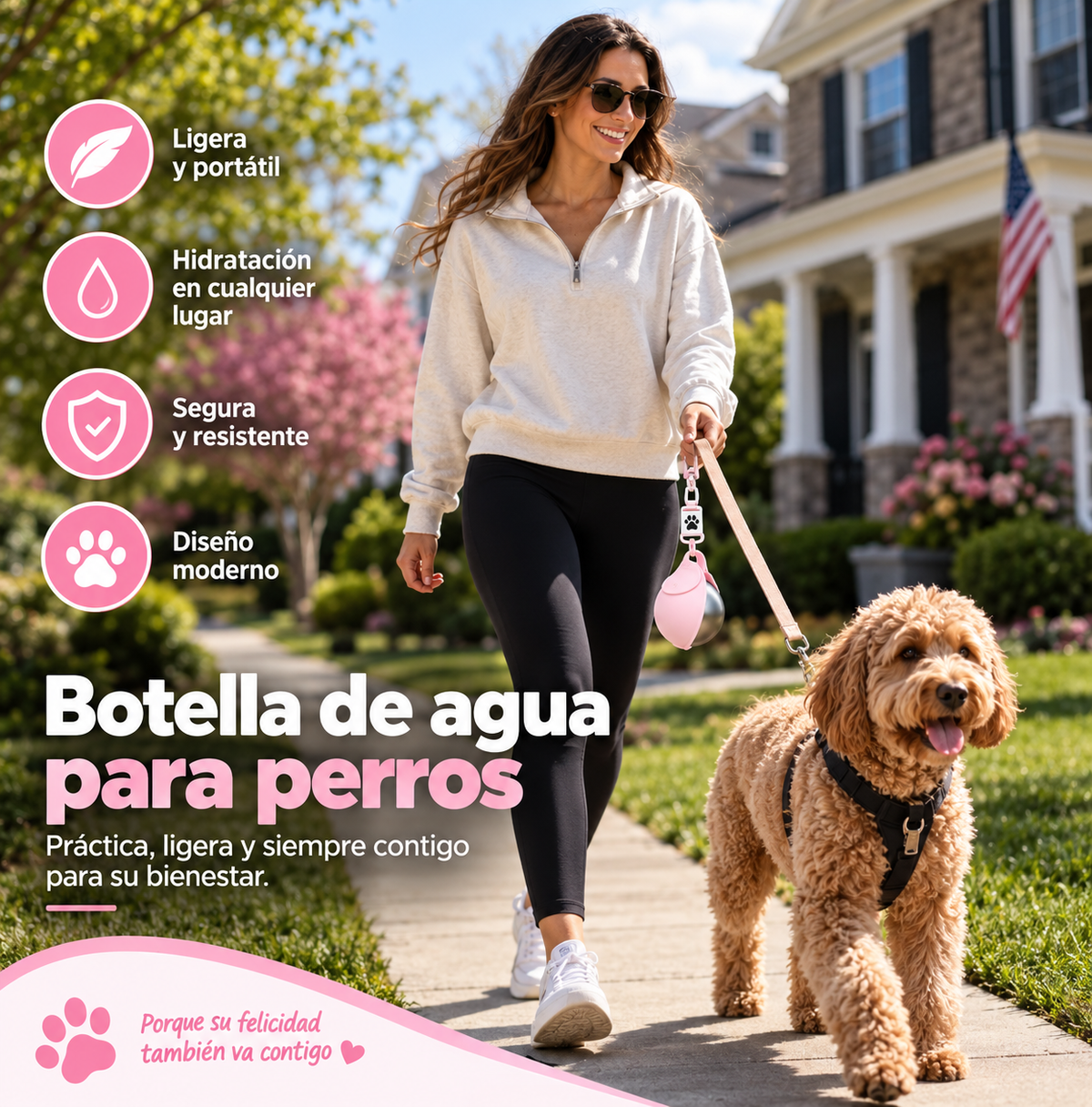 Botella de Agua 2 en 1 para perros - Bebedero Portátil